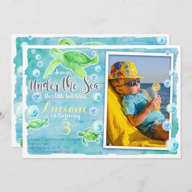 Sea Turtle Birthday Invitation (Front/Back)