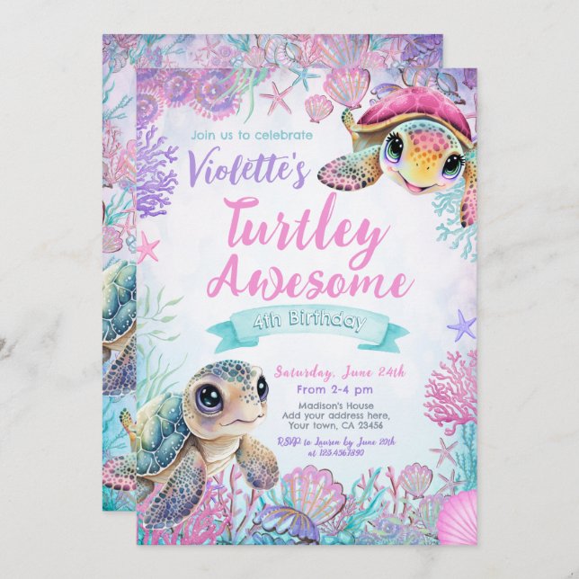 Sea Turtle Birthday Invitation (Front/Back)