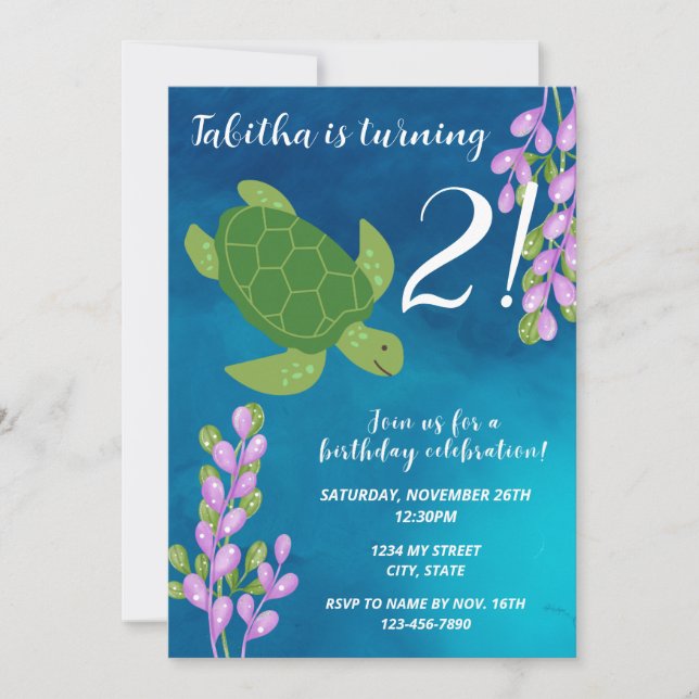 Sea Turtle Birthday Invitation (Front)