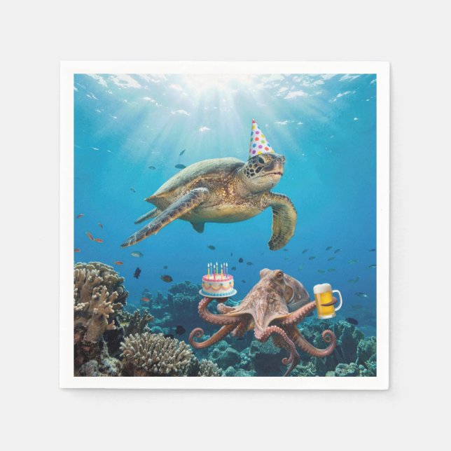 Sea Turtle Birthday Party with Octopus Napkins (Front)