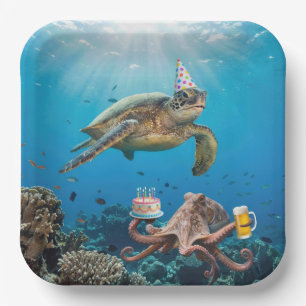 Sea Turtle Birthday Party with Octopus Paper Plates