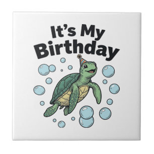 Sea Turtle Birthday Shirt Design_1 Ceramic Tile