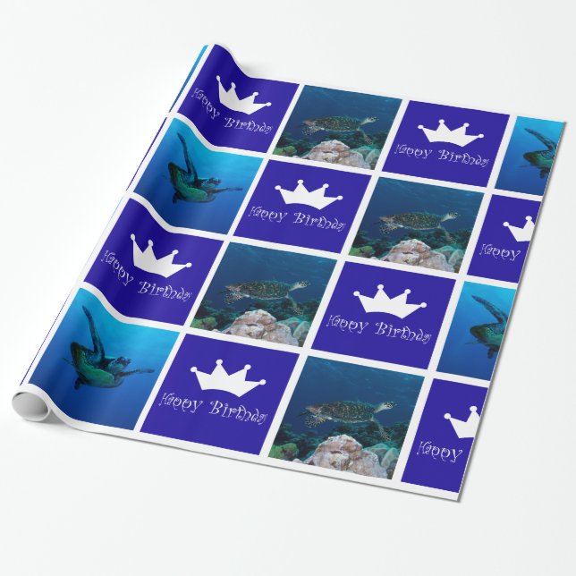 Sea Turtle Birthday Wrapping Paper (Unrolled)