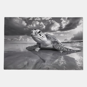 Sea Turtle Black and White Art Doormat