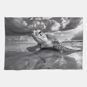 Sea Turtle Black and White Art Kitchen Towel