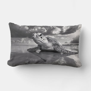 Sea Turtle Black and White Art Lumbar Pillow