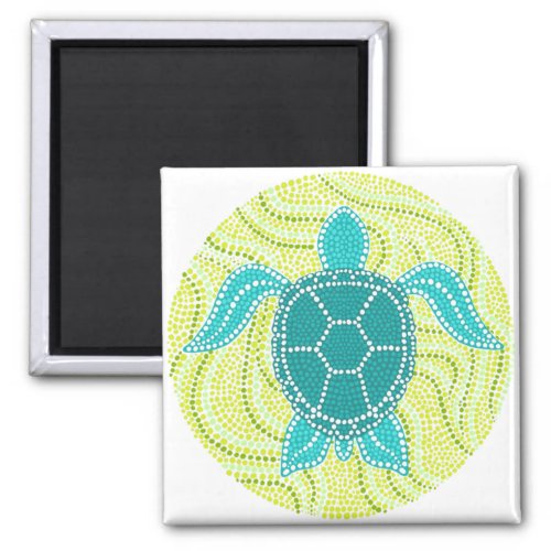 Sea Turtle Blue and Green Dot Painting Magnet