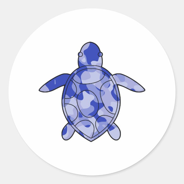 Sea Turtle blue camo Classic Round Sticker (Front)
