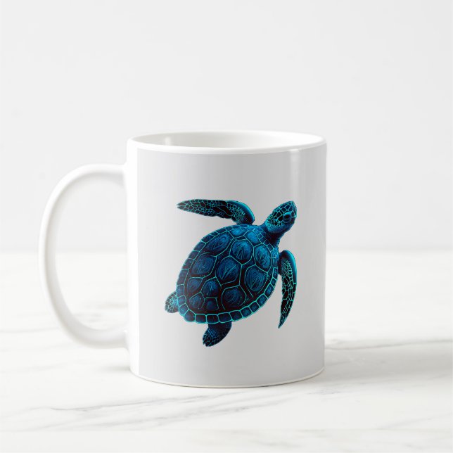 Sea  turtle, blue coffee mug (Left)