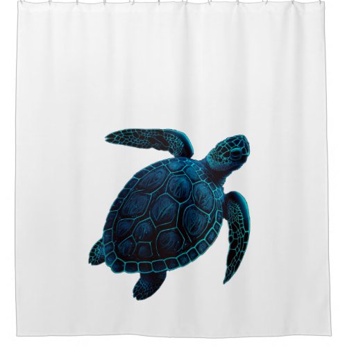 Sea turtle blue digital drawing shower curtain