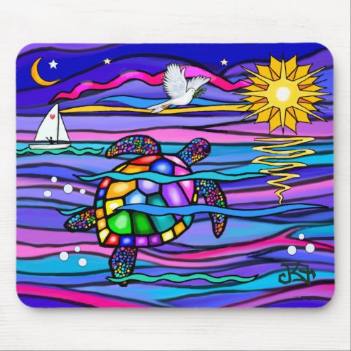 Sea Turtle blue  pink Mouse Pad