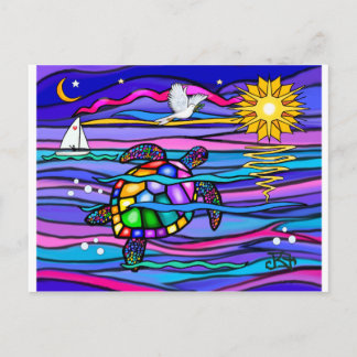 Sea Turtle (blue / pink) Postcard