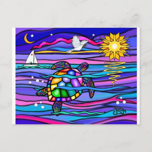 Sea Turtle blue  pink Postcard
