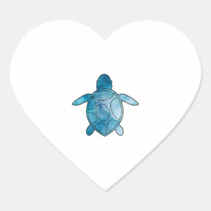Sea Turtle blue watercolor Heart Sticker