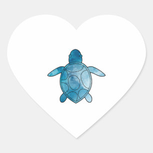 Sea Turtle blue watercolor Heart Sticker