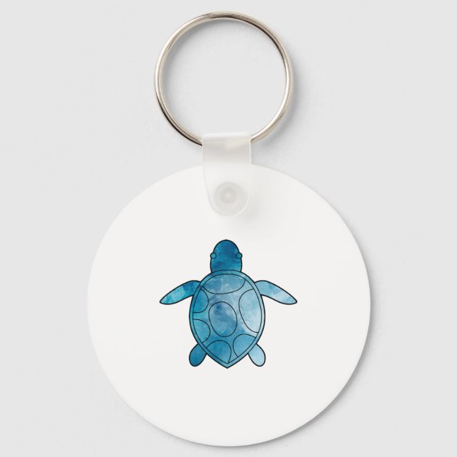 Sea Turtle blue watercolor Keychain (Front)