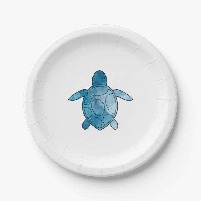 Sea Turtle blue watercolor Paper Plates (Front)