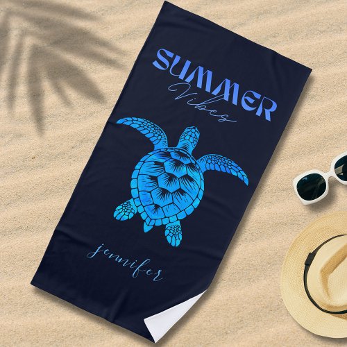 Sea Turtle Blue Watercolor Personalized Beach Towel