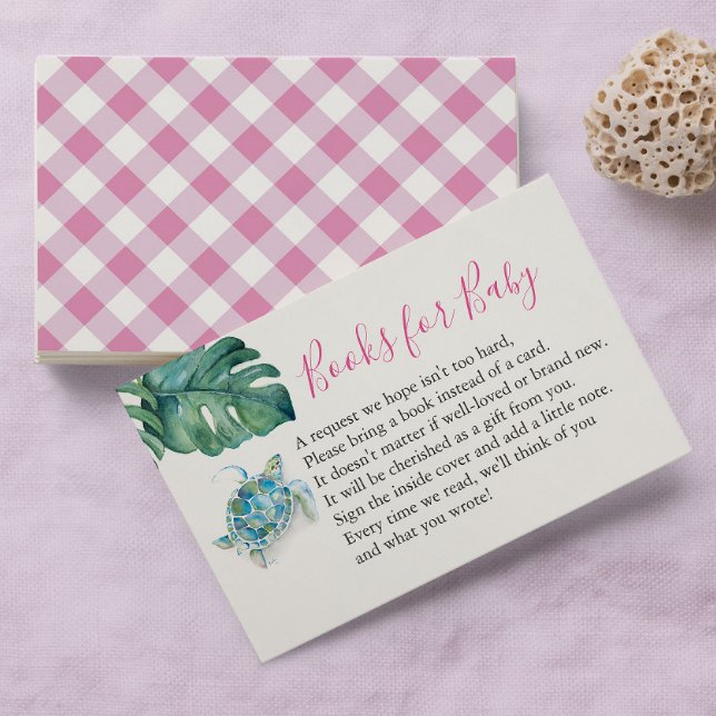 Sea Turtle Book For Baby Invitation Enclosure Card (baby shower invitation insert card books for baby watercolor tropical sea turtle art and pink )