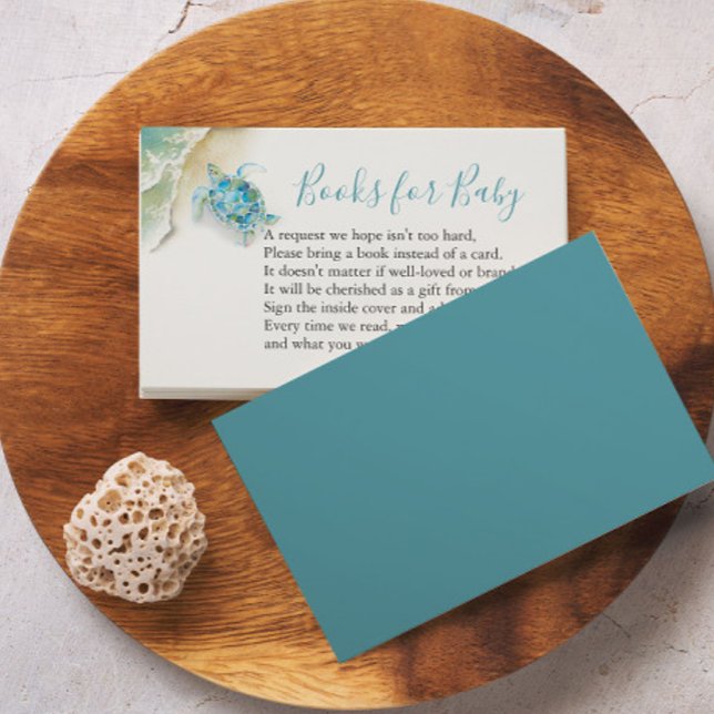 Sea Turtle Book For Baby Invitation Enclosure Card (Baby shower insert card book for baby watercolor sea turtle art by Victoria Grigaliunas DoTellABelle)