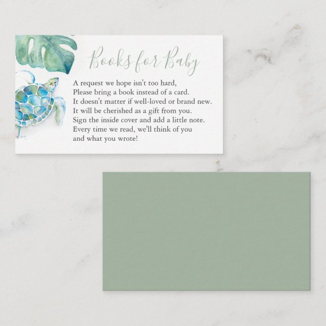 Sea Turtle Book For Baby Invitation Enclosure Card (Front/Back)