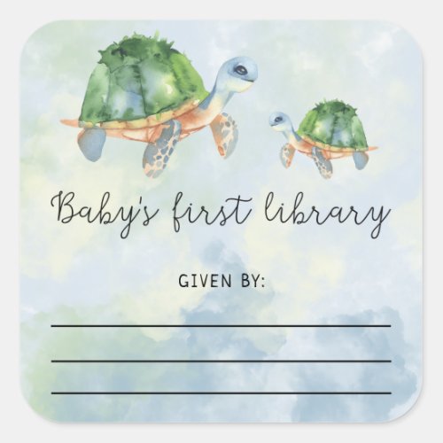 Sea Turtle _ bookplate books for baby Square Sticker