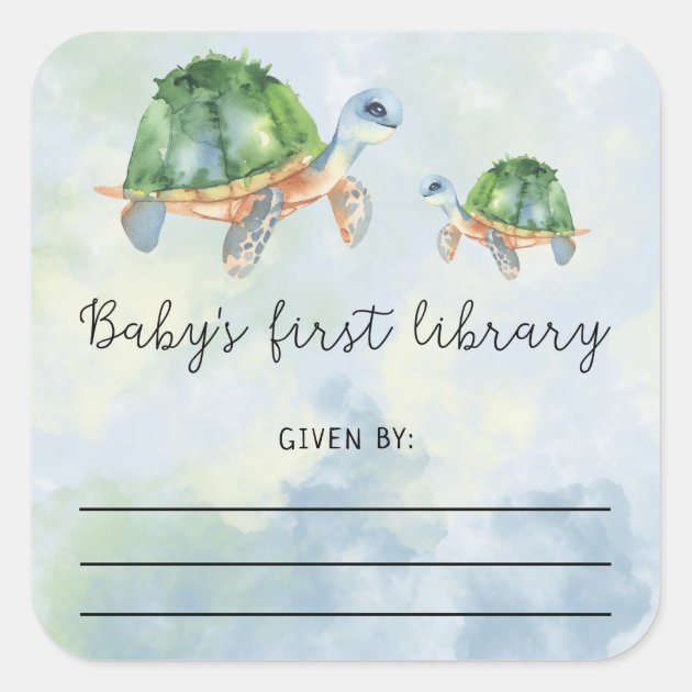 Sea Turtle - bookplate, books for baby Square Sticker