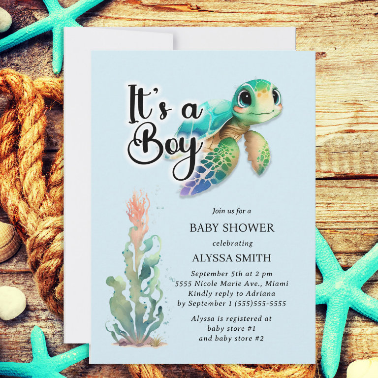 Sea Turtle Boy Baby Shower  Invitation