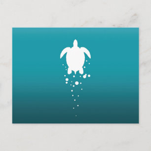 Sea Turtle & Bubbles Against Blue-Green Ocean Postcard