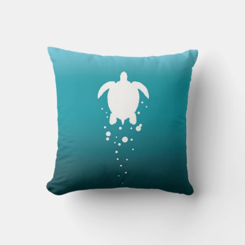 Sea Turtle  Bubbles Against Blue_Green Ocean Throw Pillow