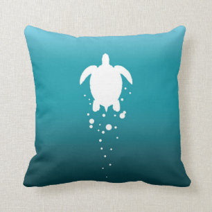 Sea Turtle & Bubbles Against Blue-Green Ocean Throw Pillow