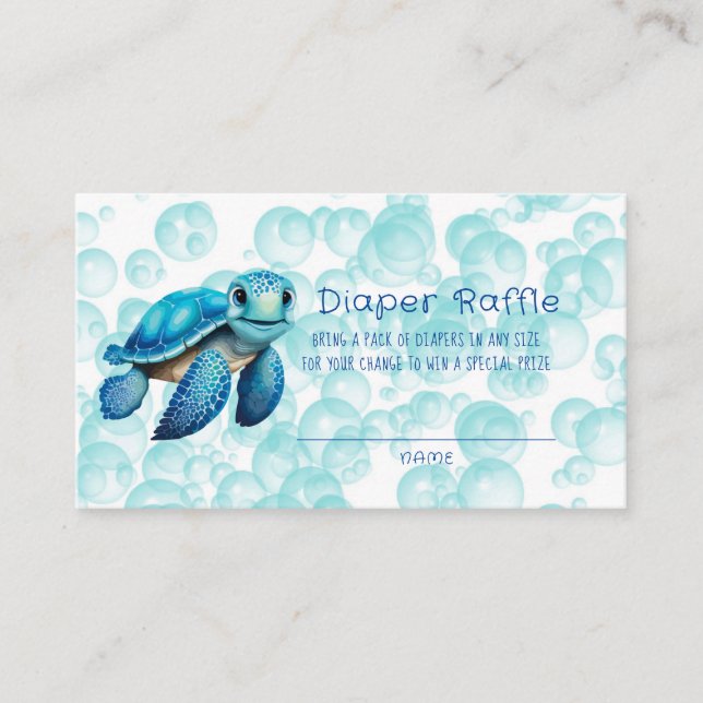 Sea Turtle Bubbles Seaweed Boy Diaper Raffle Business Card (Front)