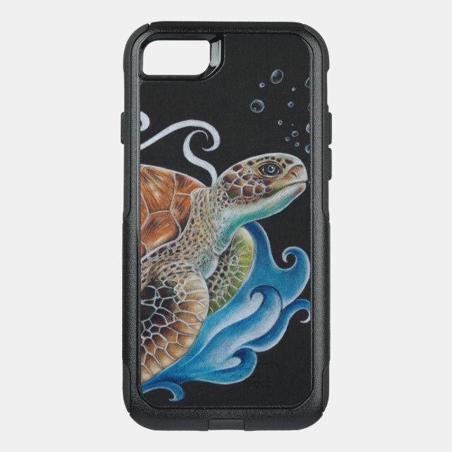 Sea Turtle Bubbles Wave Art Otterbox iPhone Case (Back)