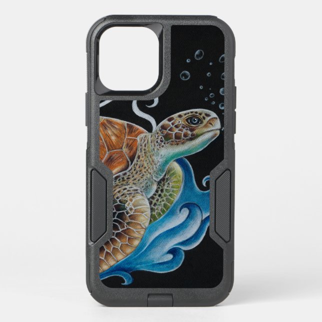 Sea Turtle Bubbles Wave Art Otterbox iPhone Case (Back)
