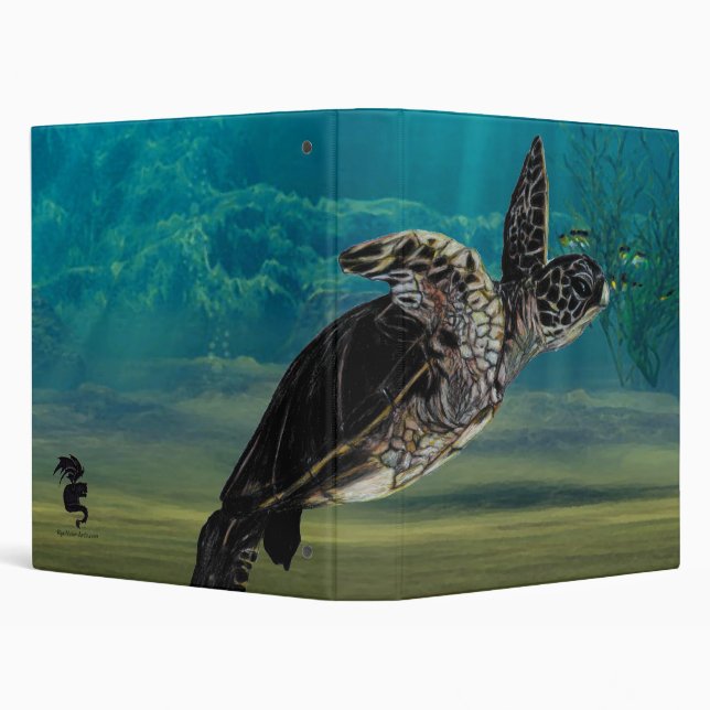 Sea Turtle By RyuNeko-Artz 3 Ring Binder (Background)