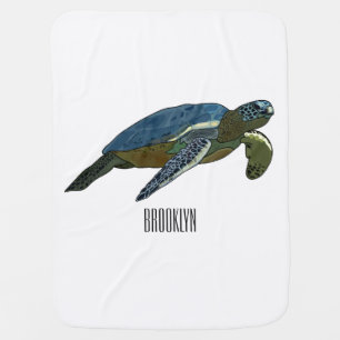 Sea turtle cartoon illustration baby blanket