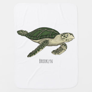 Sea turtle cartoon illustration baby blanket