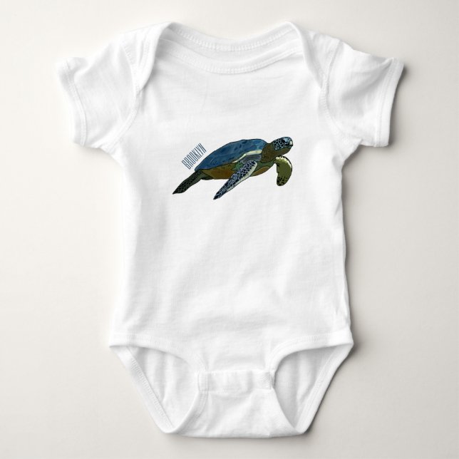 Sea turtle cartoon illustration baby bodysuit (Front)