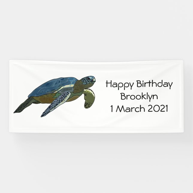 Sea turtle cartoon illustration banner (Horizontal)