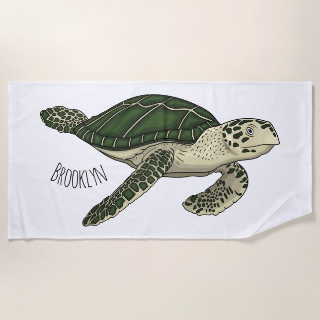 Sea turtle cartoon illustration  beach towel (Front)