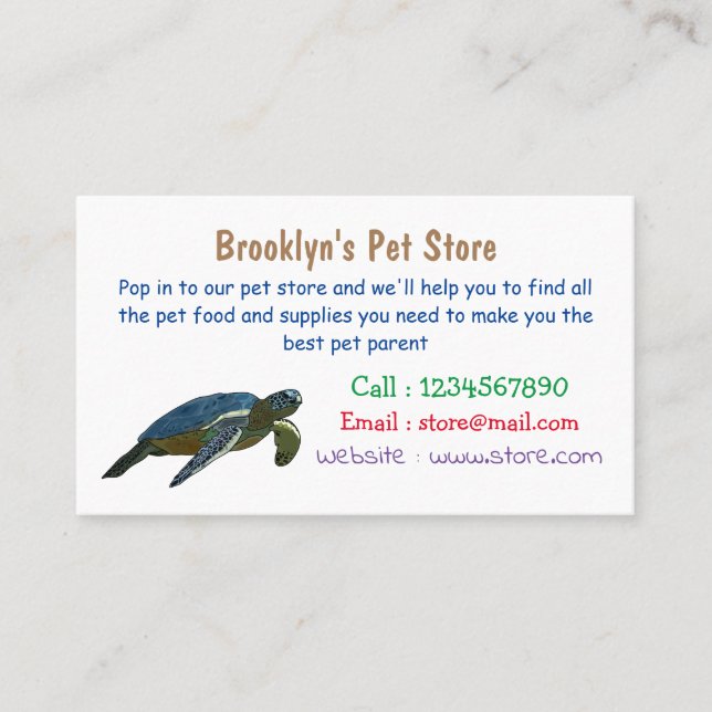 Sea turtle cartoon illustration business card (Front)