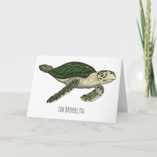 Sea turtle cartoon illustration card