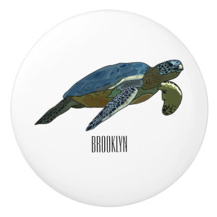 Sea turtle cartoon illustration ceramic knob