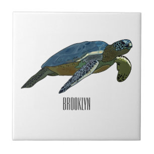 Sea turtle cartoon illustration ceramic tile