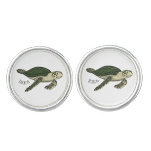 Sea turtle cartoon illustration cufflinks