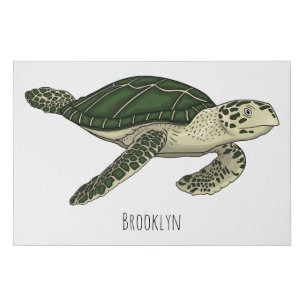 Sea turtle cartoon illustration faux canvas print