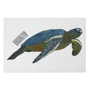 Sea turtle cartoon illustration faux canvas print