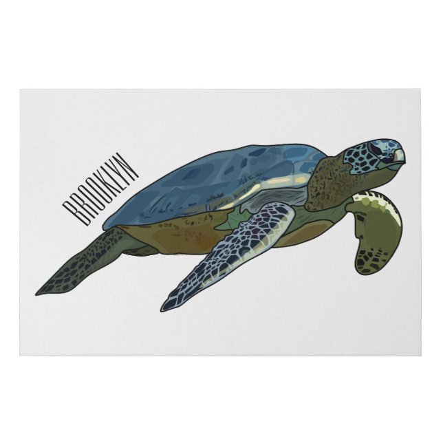 Sea turtle cartoon illustration faux canvas print (Front)