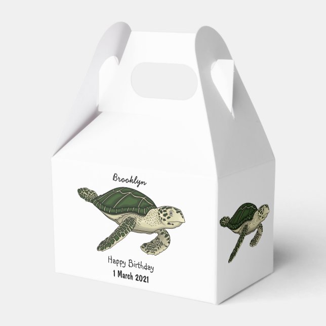 Sea turtle cartoon illustration favor boxes (Front Side)