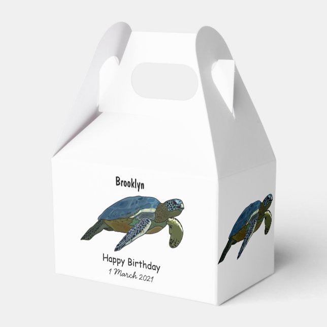 Sea turtle cartoon illustration favor boxes (Front Side)